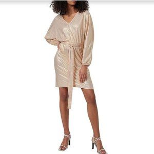 NWT French Connection Pink Metallic Jersey V-Neck Long Sleeve Dress - Size Small